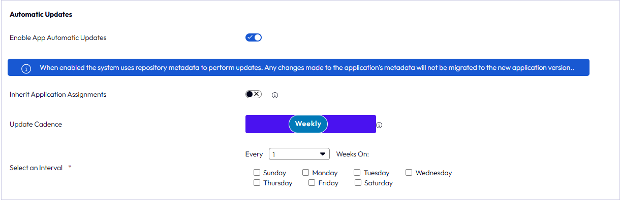 Die Einstellung „Automatische App-Updates aktivieren“ ist aktiviert. Die Einstellung „Automatische App-Updates aktivieren“ ist aktiviert.