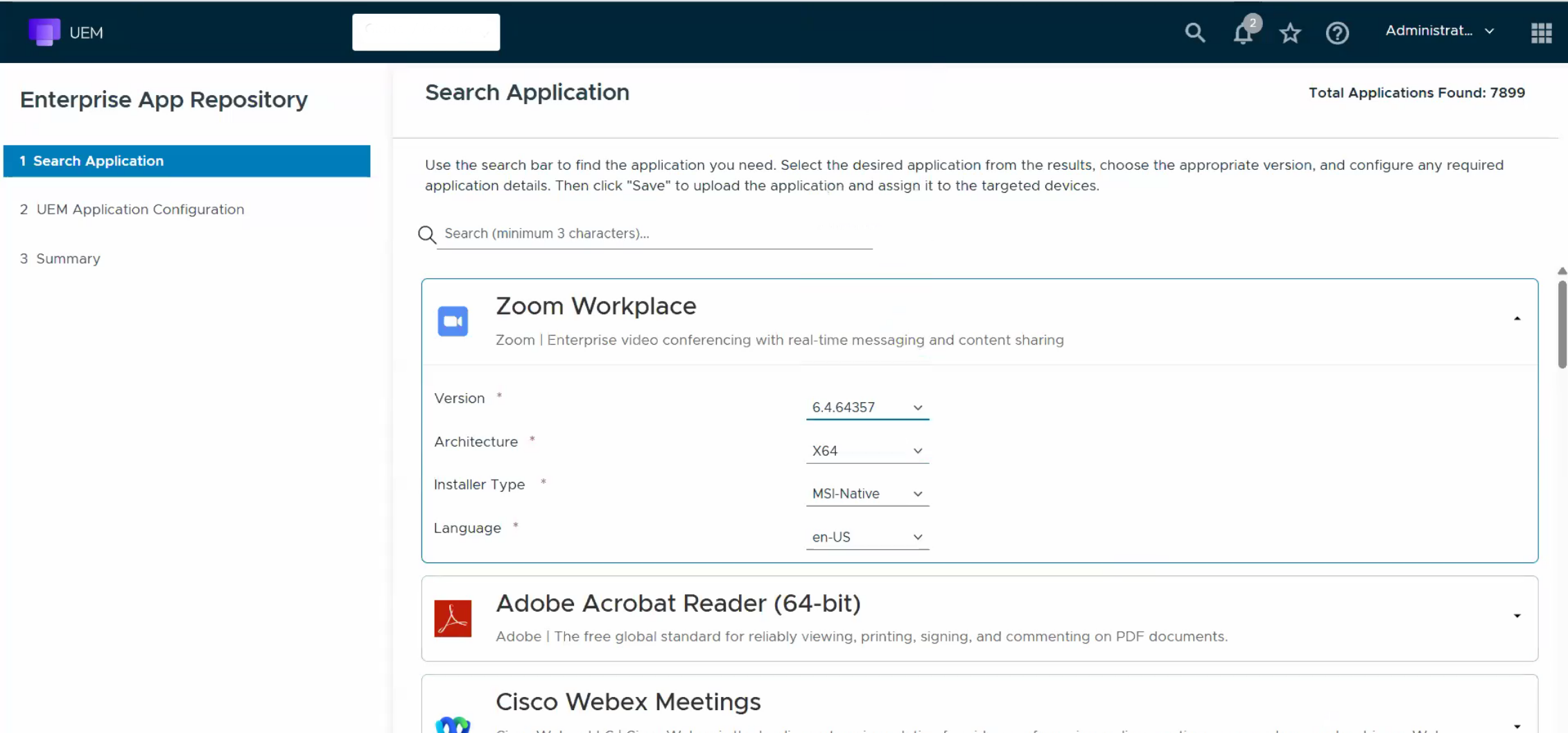 Es wird nach der Zoom Workplace-App gesucht. Es wird nach der Zoom Workplace-App gesucht.