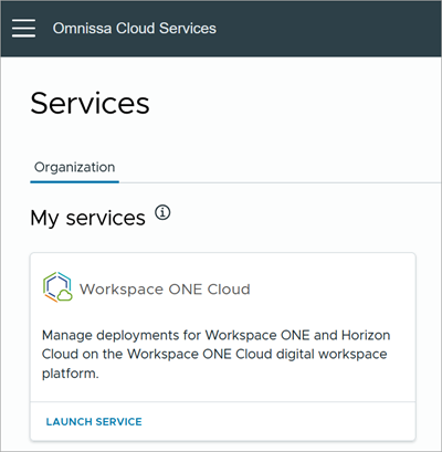 Screenshotmit der Workspace ONE Cloud-Karte unter „Meine Dienste“ nach der Anmeldung bei Omnissa Connect.