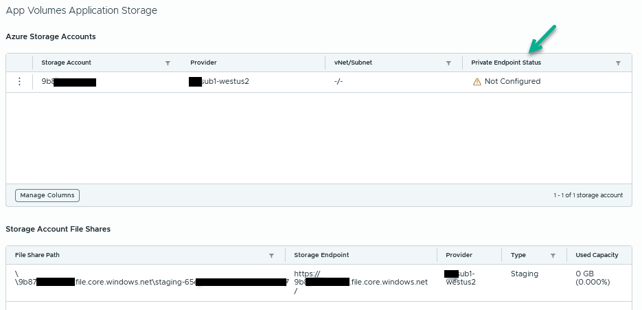 Screenshot der Position in der Horizon Edge-Detailbenutzeroberfläche, an der der Status der Konfiguration des privaten Endpoints angezeigt wird.