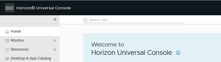 Screenshot des oberen Bereichs der Navigation für die Horizon Cloud Console. Screenshot des oberen Bereichs der Navigation für die Horizon Cloud Console.