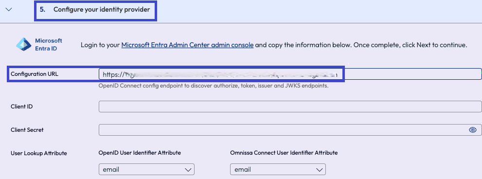 Imagen de dónde pegar la URL del endpoint de OIDC en Omnissa Connect.