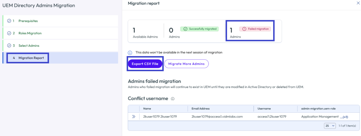 Exporte el archivo CSV como referencia después de cada sesión de migración. Exporte el archivo CSV como referencia después de cada sesión de migración.