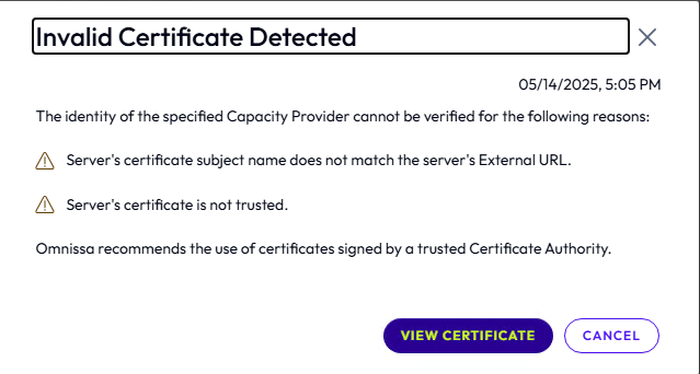 Certificado no válido.
