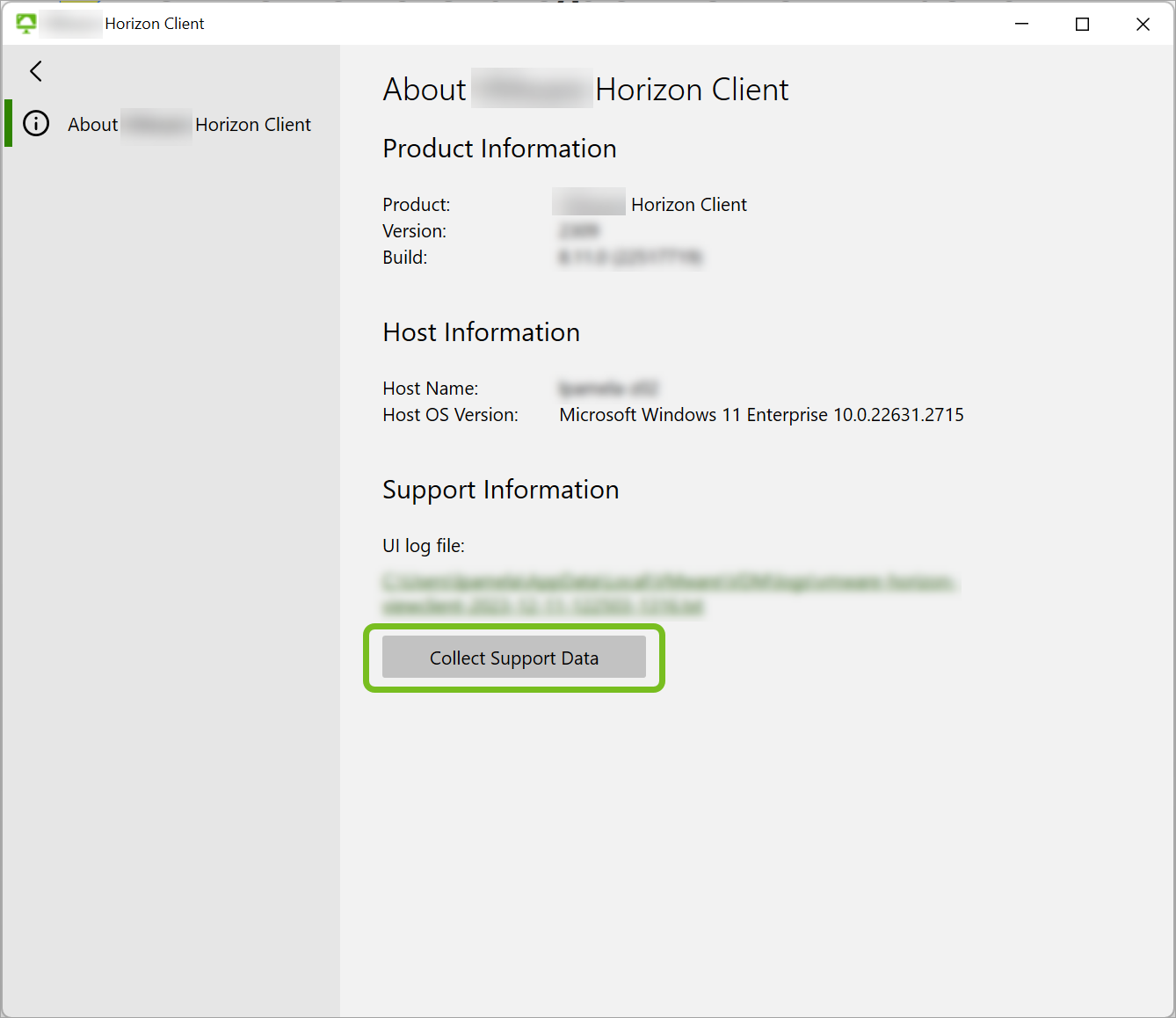 Use el botón Recopilar datos de soporte técnico para ejecutar el script de recopilación de registros. Use el botón Recopilar datos de soporte técnico para ejecutar el script de recopilación de registros.