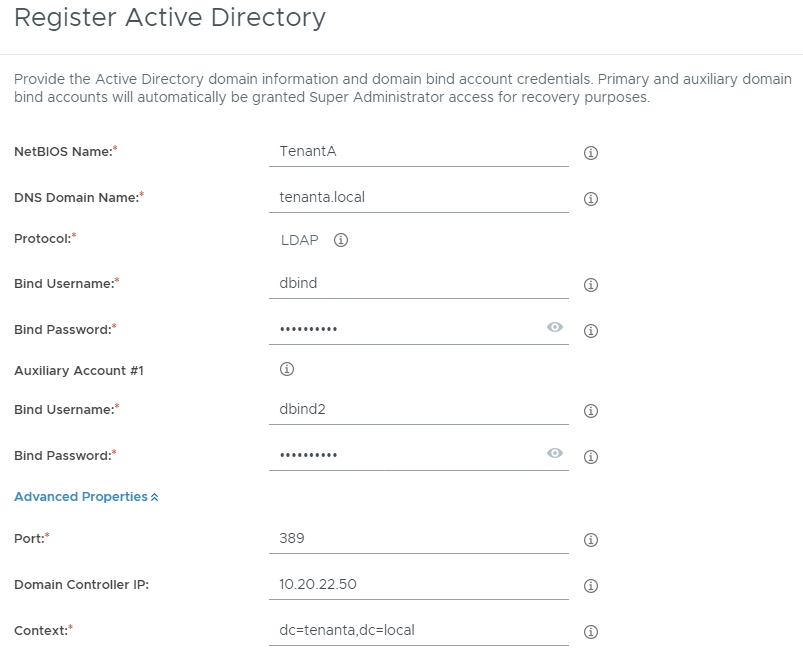 Cuadro de diálogo Registrar Active Directory Cuadro de diálogo Registrar Active Directory
