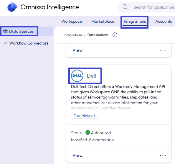 Imagen de cómo acceder al mosaico de integración de Dell en Intelligence Imagen de cómo acceder al mosaico de integración de Dell en Intelligence