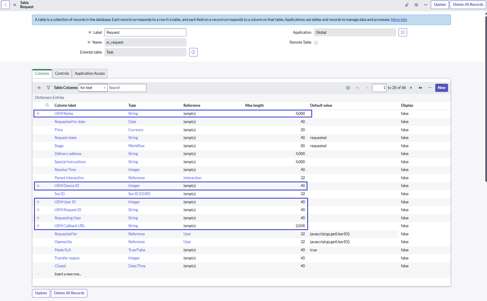 Añada nuevas columnas a la tabla de solicitudes para ayudar a compilar las solicitudes de API salientes en Intelligence. Añada nuevas columnas a la tabla de solicitudes para ayudar a compilar las solicitudes de API salientes en Intelligence.