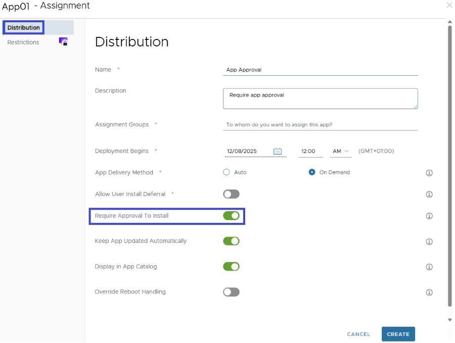 Dentro de una asignación de aplicaciones, active el ajuste que activa el sistema para que funcione con ServiceNow y solicite aprobaciones. Dentro de una asignación de aplicaciones, active el ajuste que activa el sistema para que funcione con ServiceNow y solicite aprobaciones.