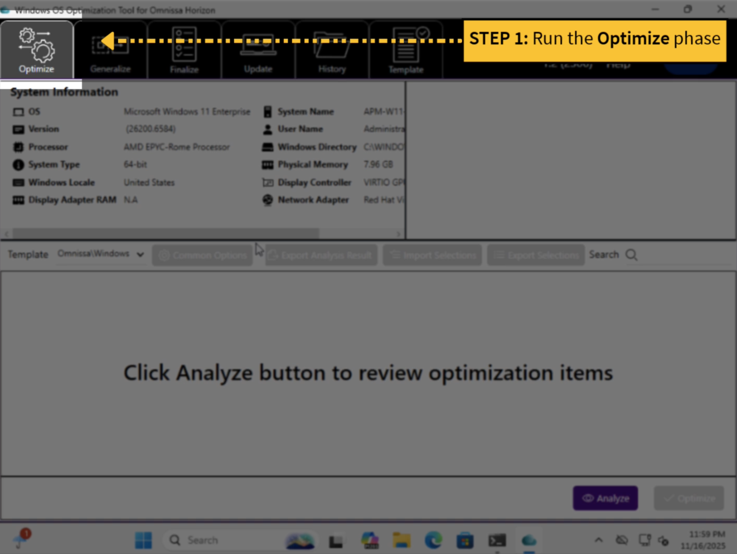 Fase de optimización de OS Optimization Tool