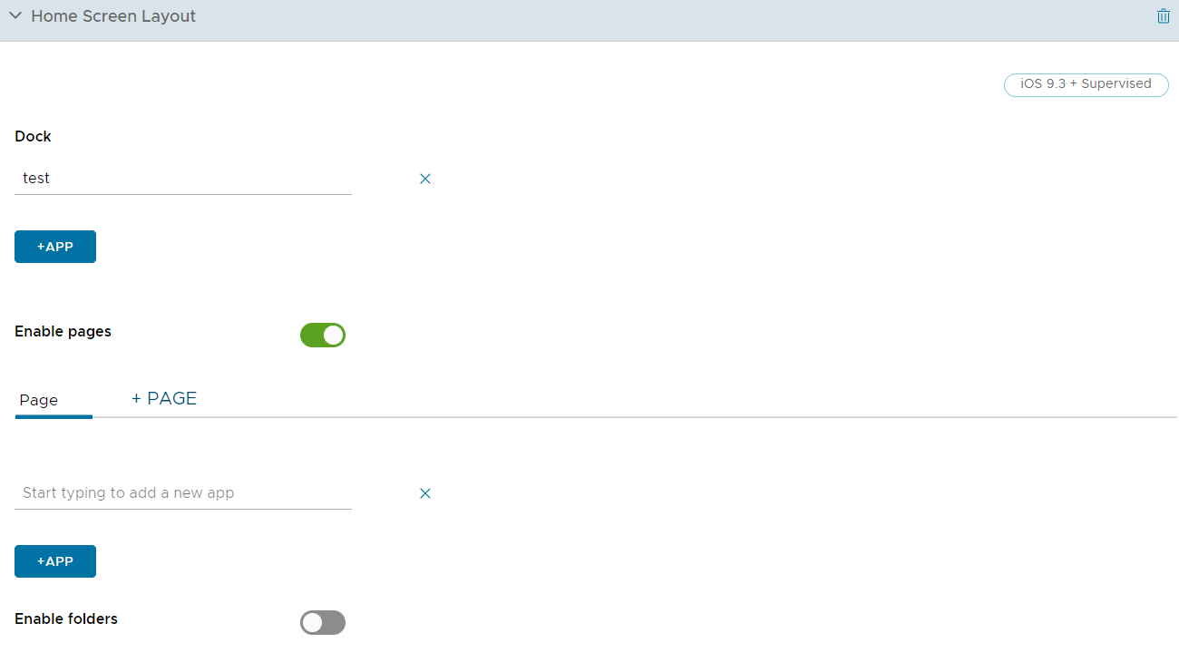 Se muestra UEM Console con la página Ajustes del perfil diseño de la pantalla de inicio Se muestra UEM Console con la página Ajustes del perfil diseño de la pantalla de inicio