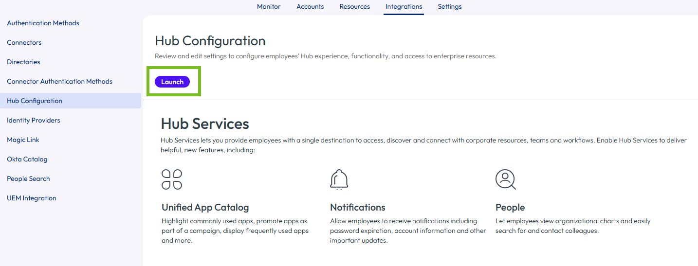 Cómo ir a la consola de Hub Services desde Omnissa Access