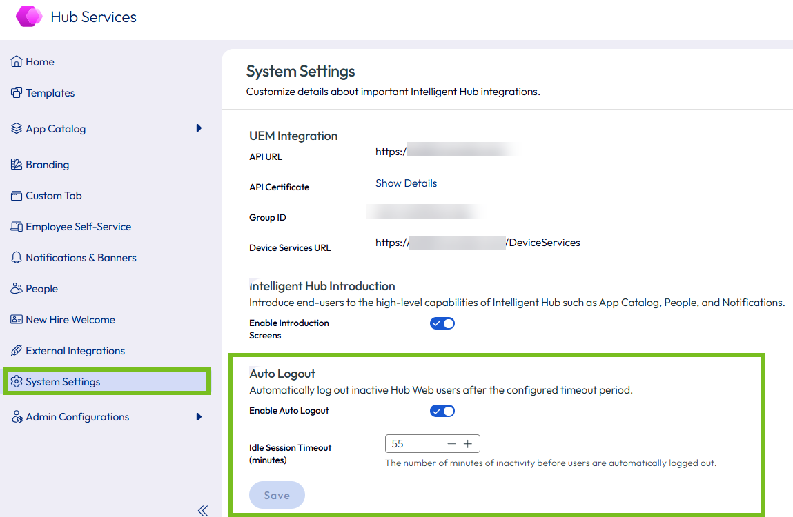 Opción Habilitar cierre automático de sesión Opción Habilitar cierre automático de sesión