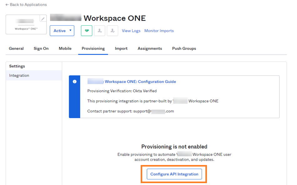 Botón Configurar integración de API