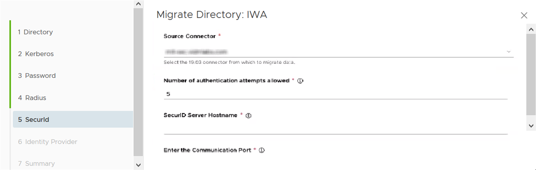 Se muestra la página SecurID del asistente.