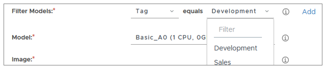 Screenshot of the Filter Models filter that shows an example where Tag is selected and the menu for the various tags is displayed.
