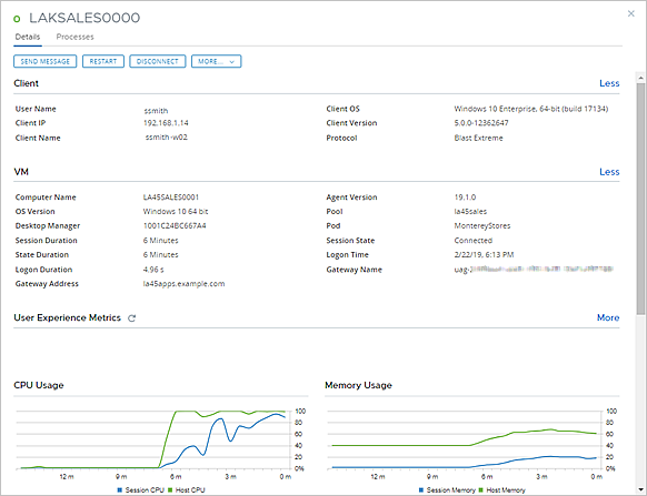 Screenshot that shows an example of the session dashboard.