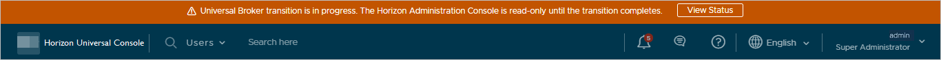 Console banner when broker transition is in progress.