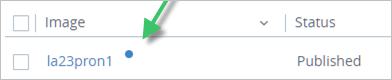 Screenshot that illustrates a blue dot indicator appearing next to an image that needs the Update Agent workflow.