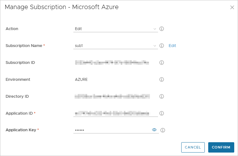 A screenshot of the Manage Subscription - Microsoft Azure window with the Edit action selected by default and the name of the subscription selected that was clicked in this step of the procedure. A screenshot of the Manage Subscription - Microsoft Azure window with the Edit action selected by default and the name of the subscription selected that was clicked in this step of the procedure.