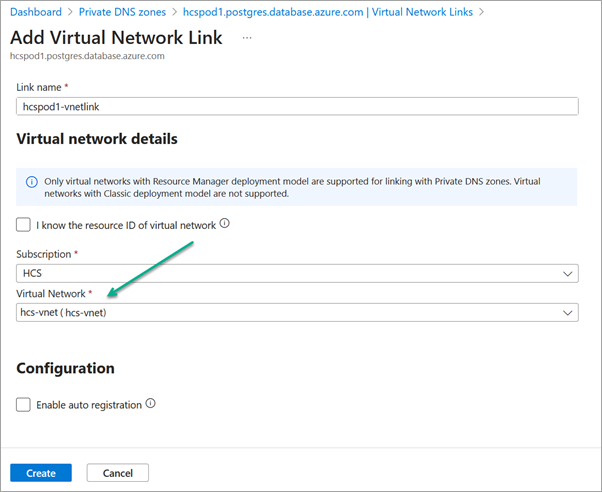 Azure Portal - Add Virtual Network Links UI