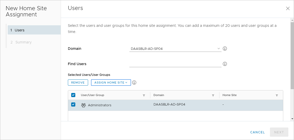 New Home Site Assignment wizard