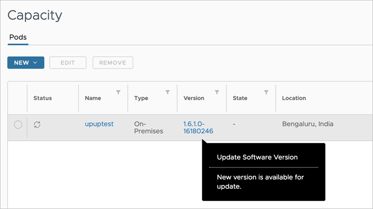Notification message for availability of update.