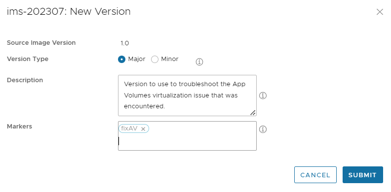 Screenshot of the New Version UI filled in and ready to submit. Screenshot of the New Version UI filled in and ready to submit.