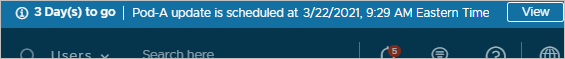 Screenshot example of the banner in the console that provides information about a pod's scheduled maintenance
