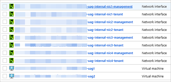 Screenshot of the NICs and VMs that the pod deployer creates for an internal gateway configuration. Screenshot of the NICs and VMs that the pod deployer creates for an internal gateway configuration.