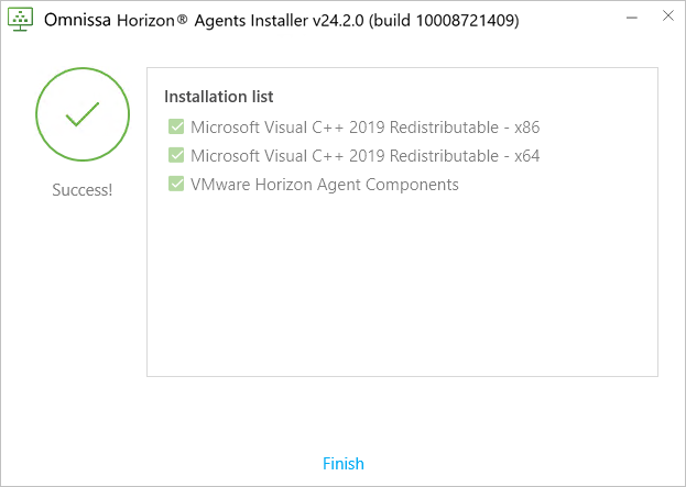 Screenshot of the final screen that appears when the Horizon Agents Installer has completed running on a Windows RDSH-capable VM
