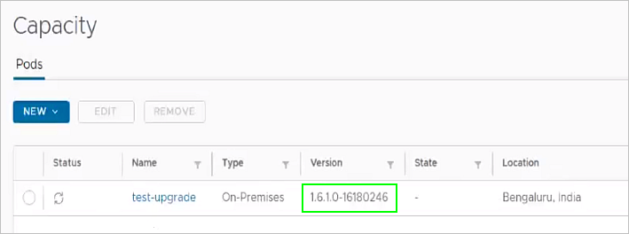 Detail of appliance version number on Capacity page.