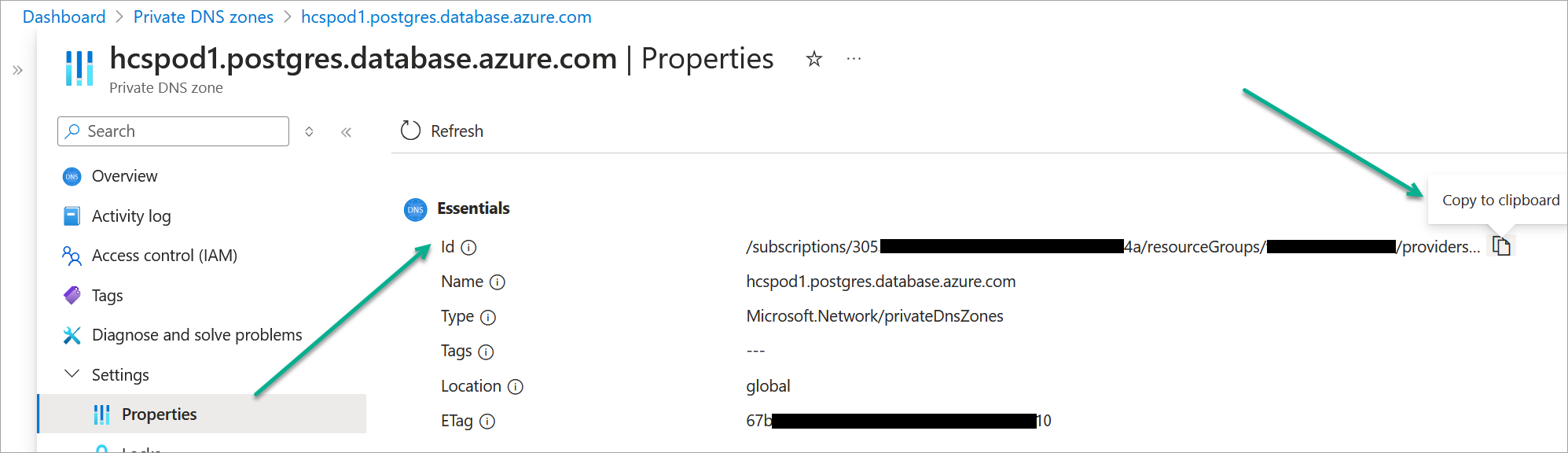 Azure Portal - Copy resource ID