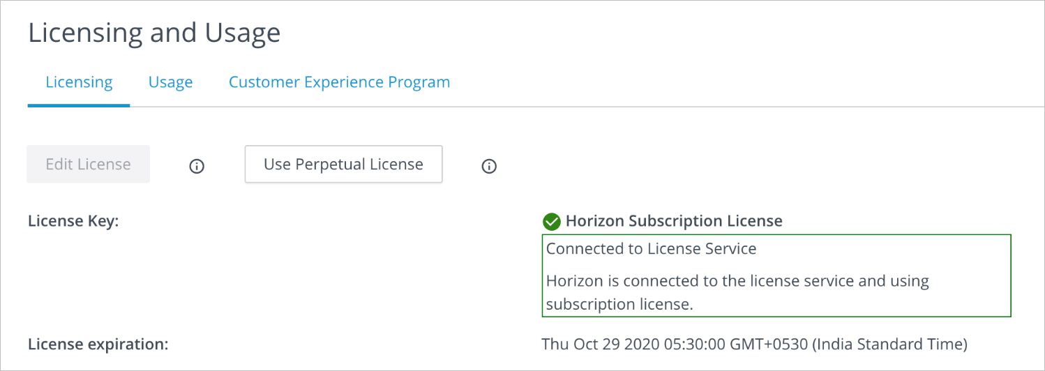 Screenshot displaying the Connected to License Service message.