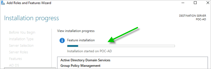 Screenshot of the Installation started UI.