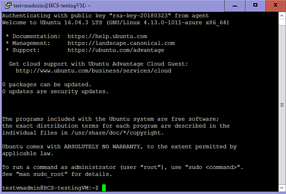 Sample connected SSH session