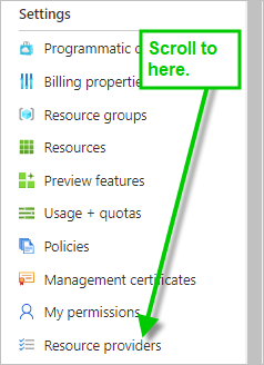 A screenshot showing the location of Resource Providers in the menu.