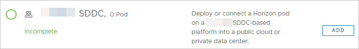 Screenshot illustrating the SDDC-related row in tenant portal's Getting Started screen