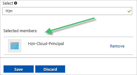 In the Add permissions screen, the service principal added as a selected member of Owner role.