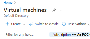 Screenshot showing the upper left portion of the Azure Portal's Virtual machines pane.