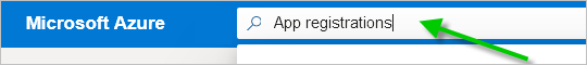 Screenshot that demonstrates searching in the Azure Portal for the words App registrations and seeing it appear in the results