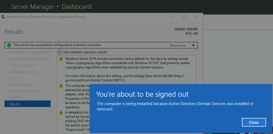 Screenshot of the computer's You're about to be signed out message where you click Close.