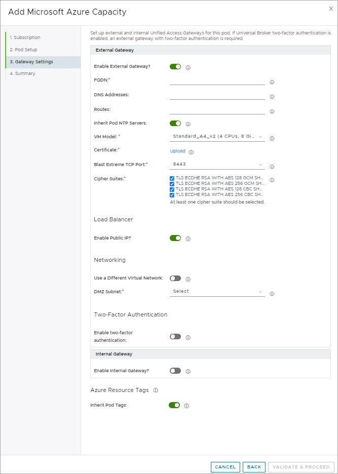 Horizon Cloud on Microsoft Azure: Step 3 of the pod deployment wizard when it initially displays.