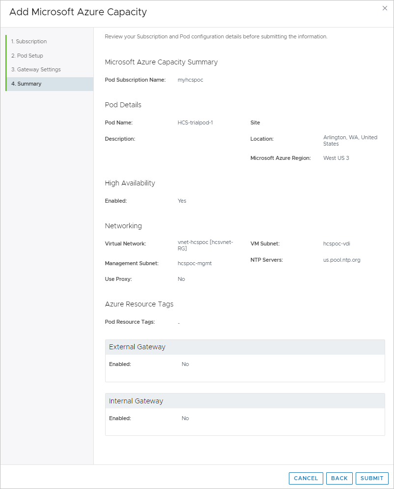 Screenshot of the Add Pod wizard Summary step.