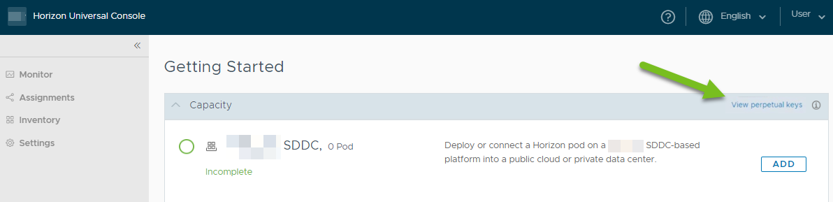 Screenshot illustrating the Capacity section with the View perpetual keys link. Screenshot illustrating the Capacity section with the View perpetual keys link.