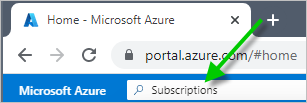 Screenshot of the Azure Portal's search field with the word Subscriptions typed in.