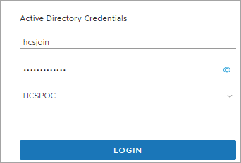Screenshot of the system's Active Directory login screen, where you enter credentials of one of the three PoC user accounts that are Domain Admins group members.