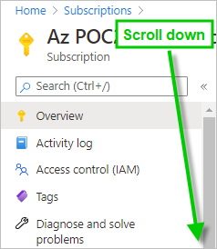 A screenshot showing the scroll bar on the specific subscription's pane in the Azure Portal.