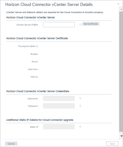 vCenter Server Details window