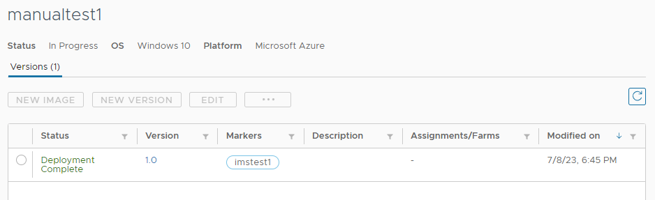 Screenshot of the manualtest1 image's version 1.0.